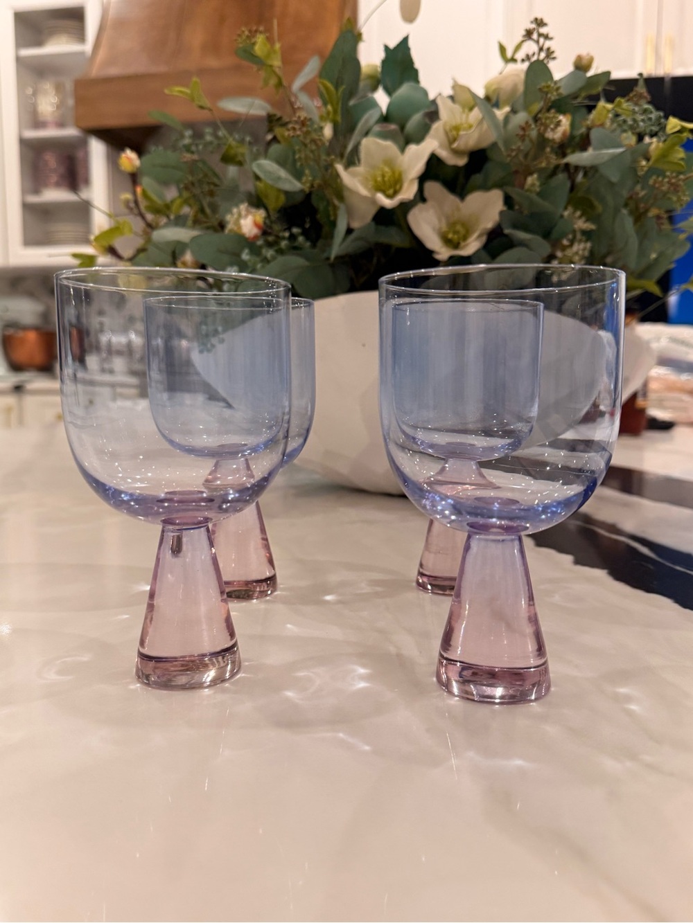 Anthropologie Periwinkle & Lavender Goblets | Set of 4 Colored Stemmed Glasses
